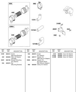 Air Cleaner, Hoses Diagram and Parts List for 437447-0105-XX  Briggs and Stratton Engine
